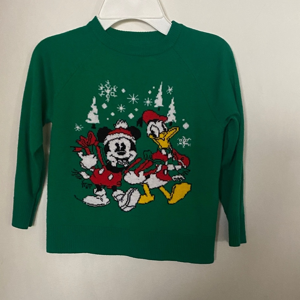 Disney Kids Green Holiday Sweater with Cartoon Characters